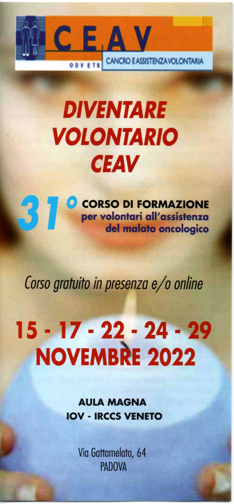 31° CORSO DI FORMAZIONE PER VOLONTARI ALL'ASSISTENZA DEL MALATO ONCOLOGICO