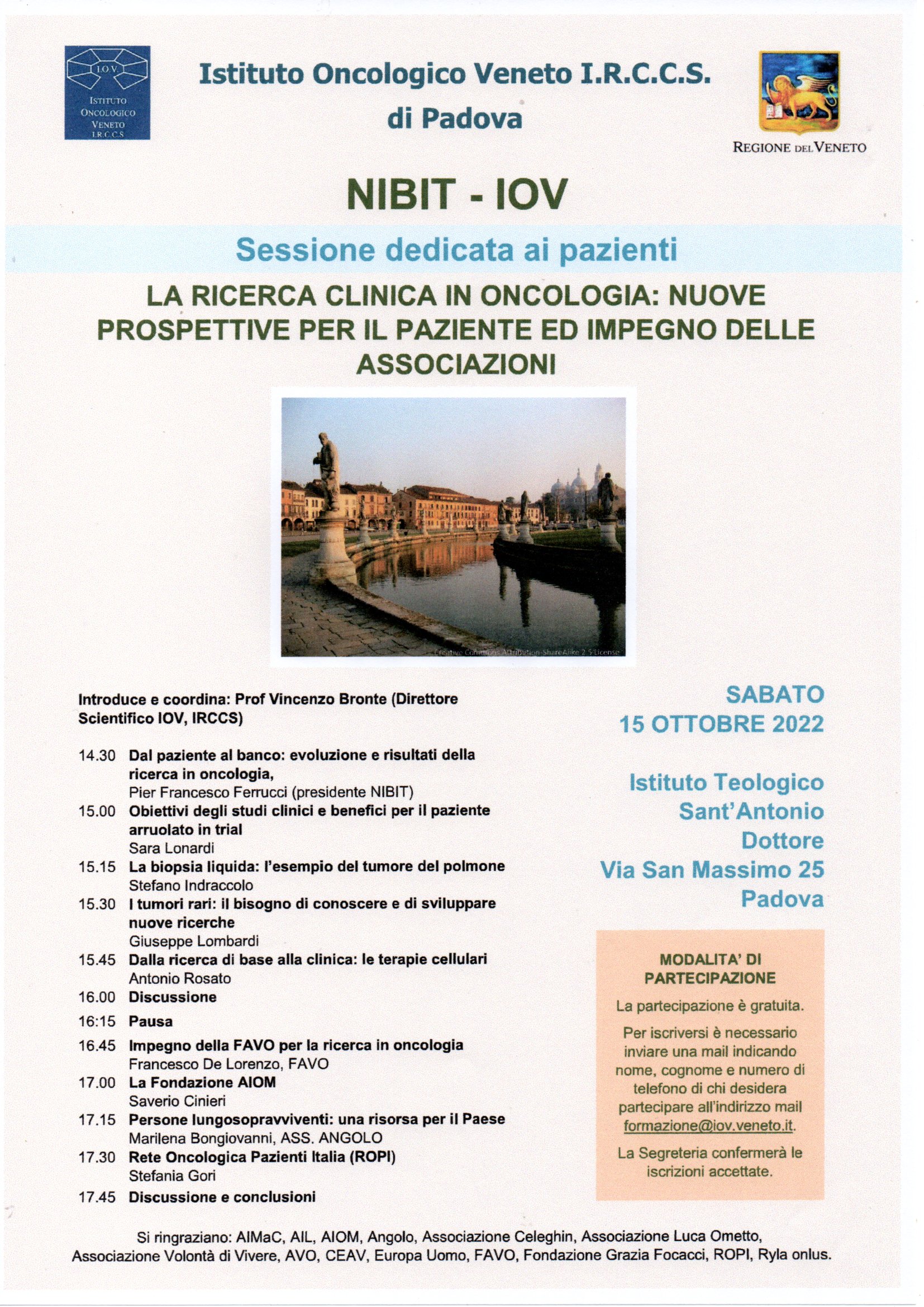 NIBIT - IOV
LA RICERCA CLINICA IN ONCOLOGIA: NUOVE PROSPETTIVE PER IL PAZIENTE ED IMPEGNO DELLE ASS