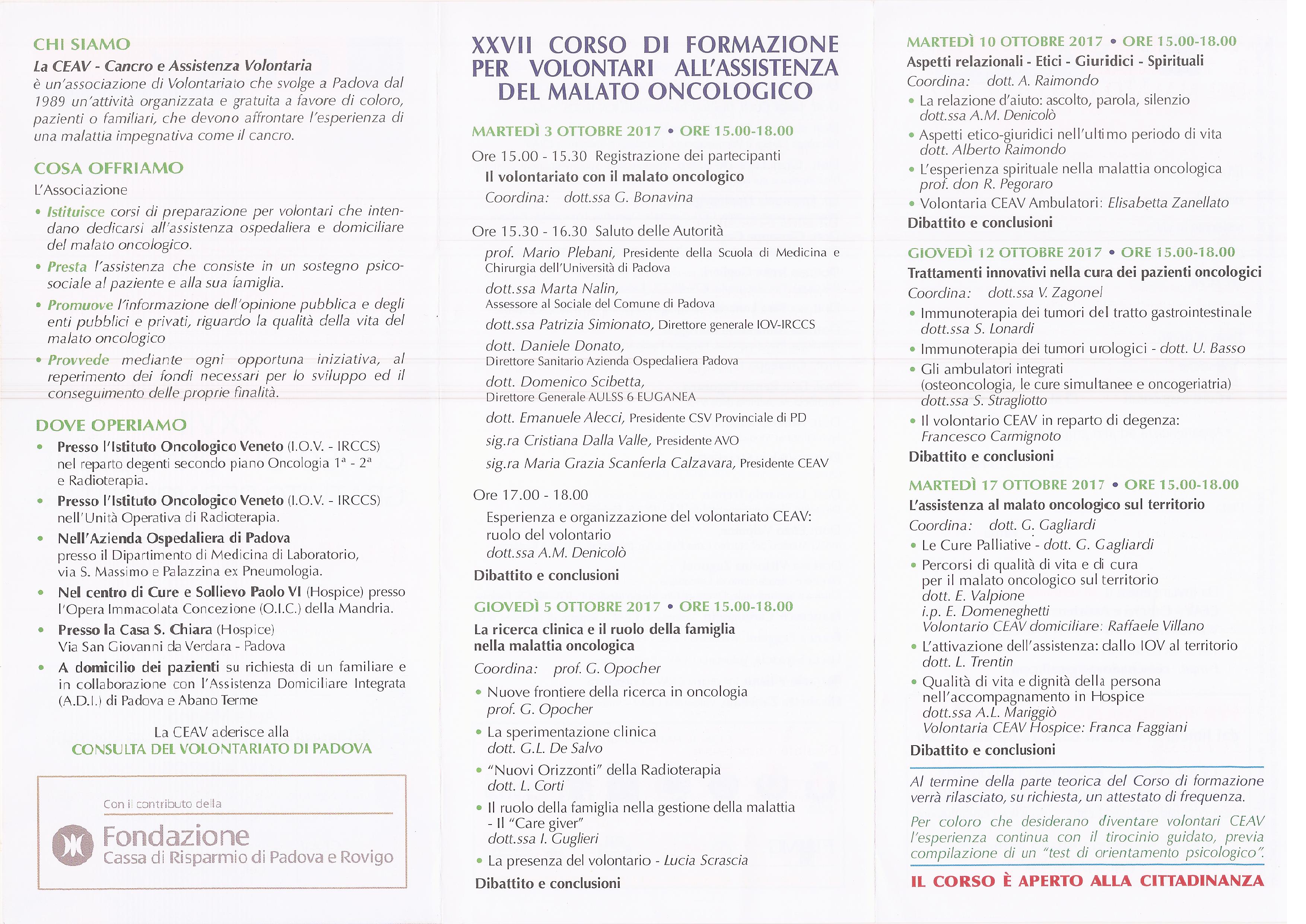 XXVII CORSO DI FORMAZIONE GRATUITO PER VOLONTARI - 2° GIORNATA