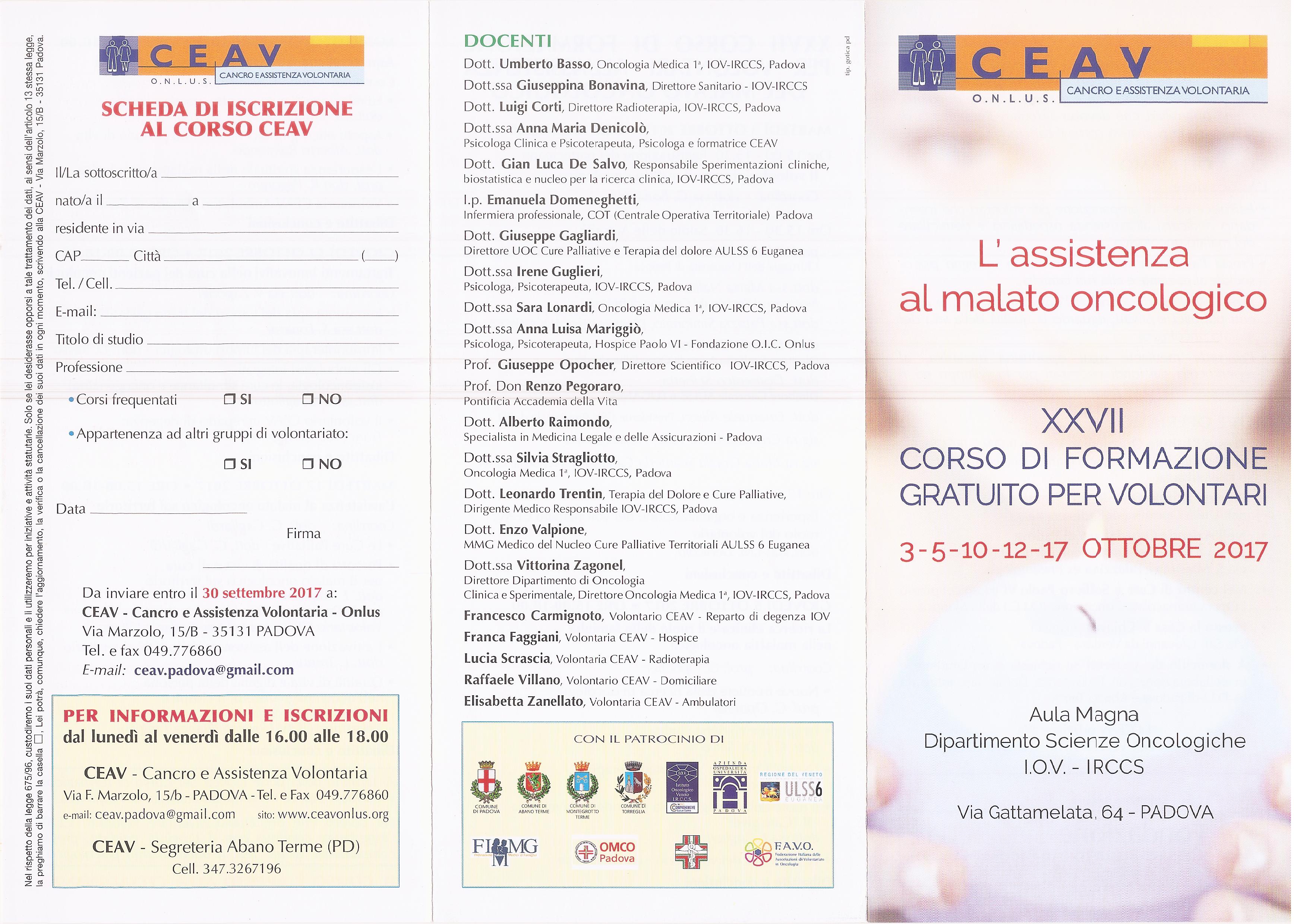 XXVII CORSO DI FORMAZIONE GRATUITO PER VOLONTARI - 1° GIORNATA