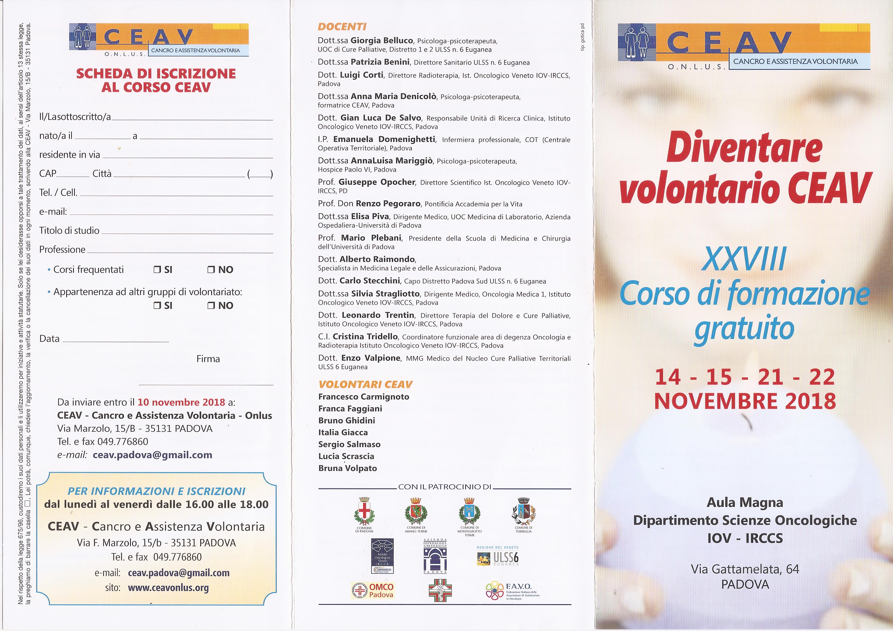 XXVIII CORSO DI FORMAZIONE PER VOLONTARI CEAV