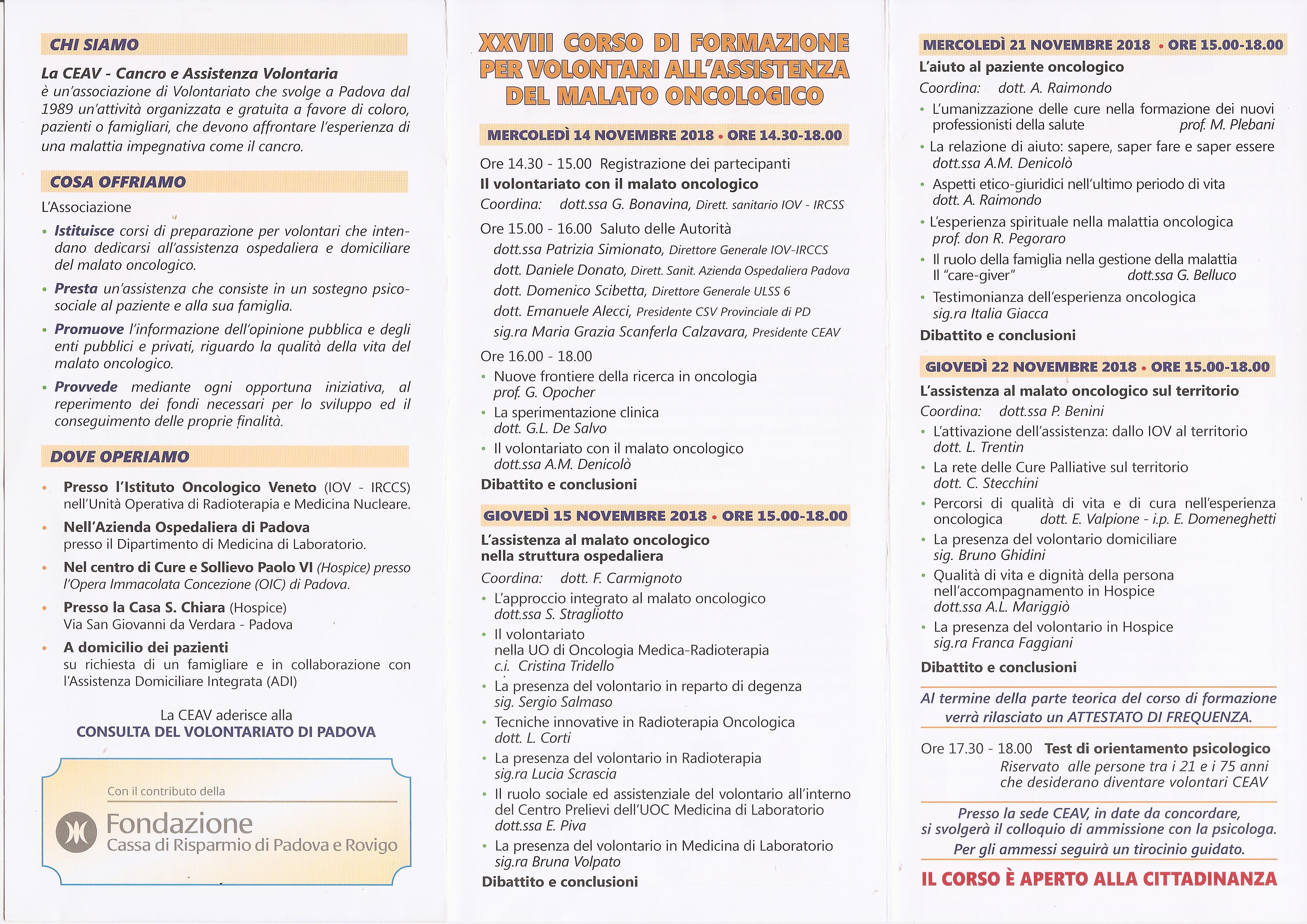 XXVIII CORSO DI FORMAZIONE PER VOLONTARI CEAV